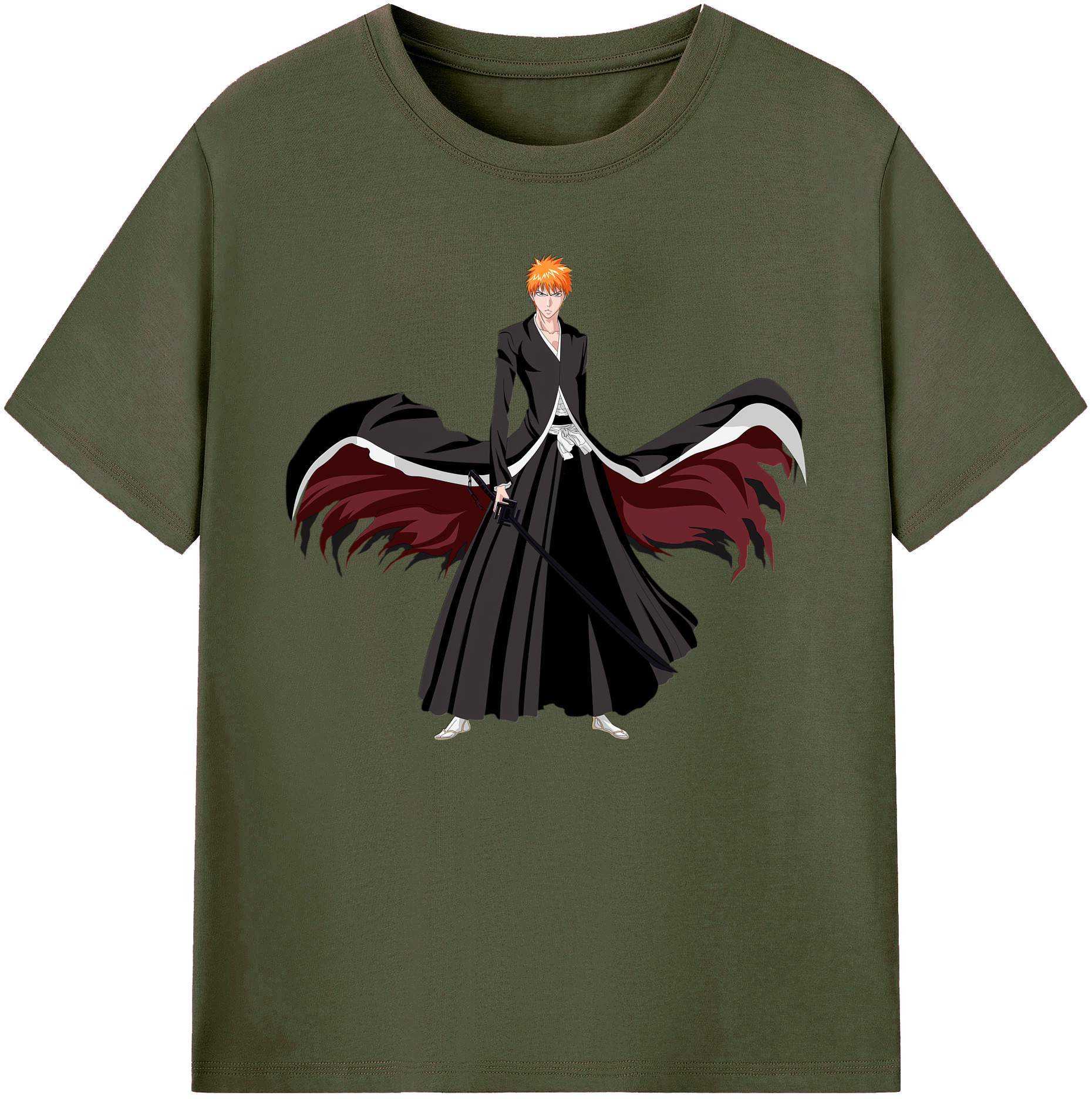 （画像用） ブリーチ 黒崎一護（くろさき いちご）BLEACH Kurosaki Ichigo 綿100％ メンズ半袖Tシャツ｜肌触りやわらか＆通気性